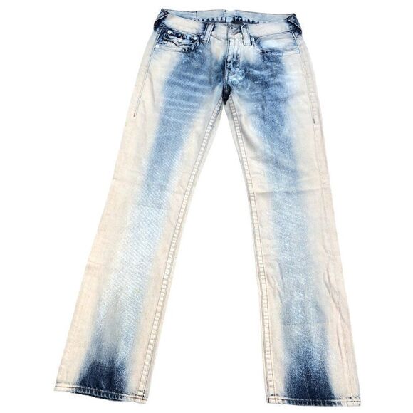 True Religion Jeans Size 32 STRAIGHT Blue Paint Splatter - Picture 4 of 10
